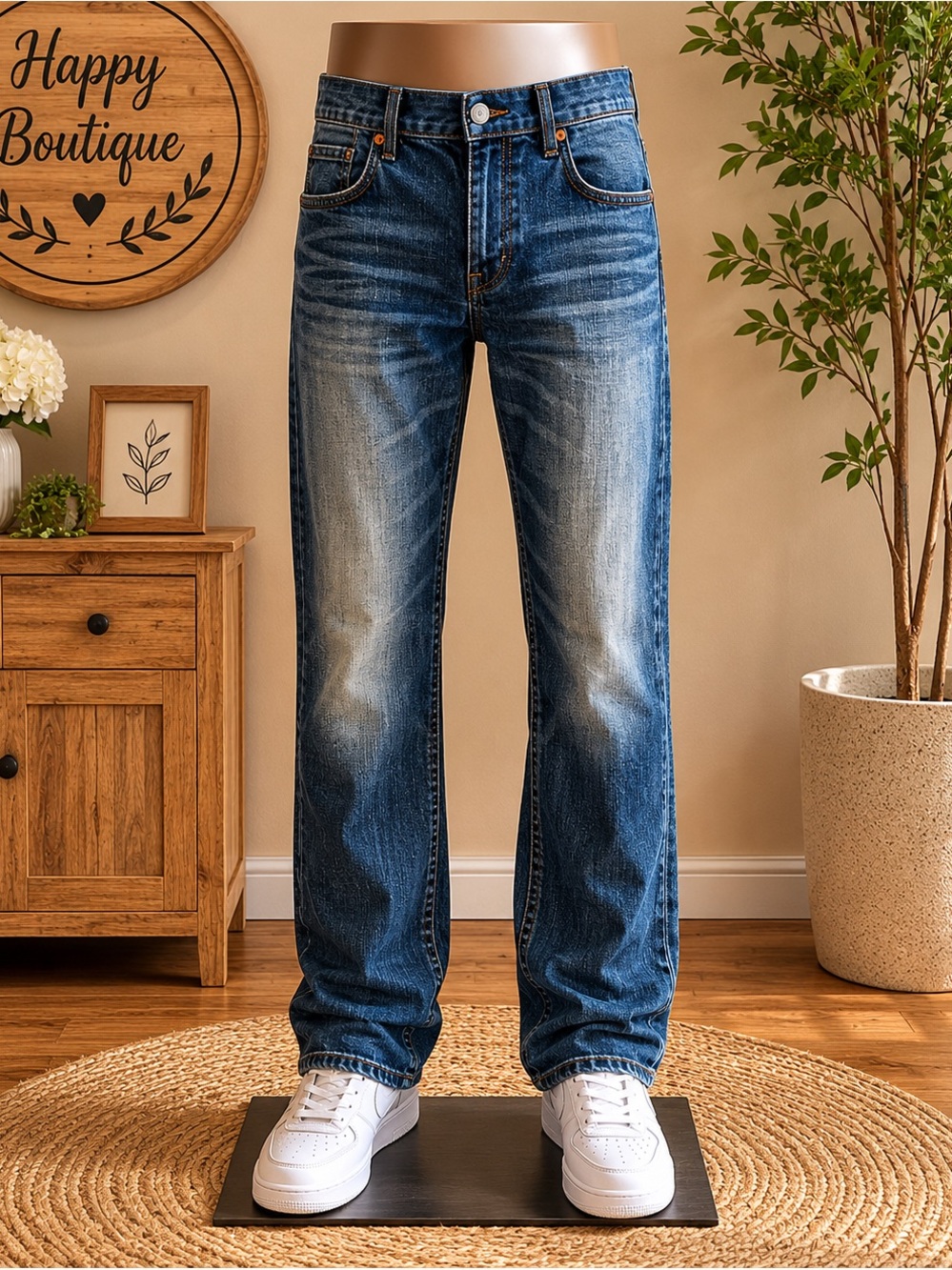 American Eagle Outfitters Men's Faded Blue Relaxed Straight Jeans